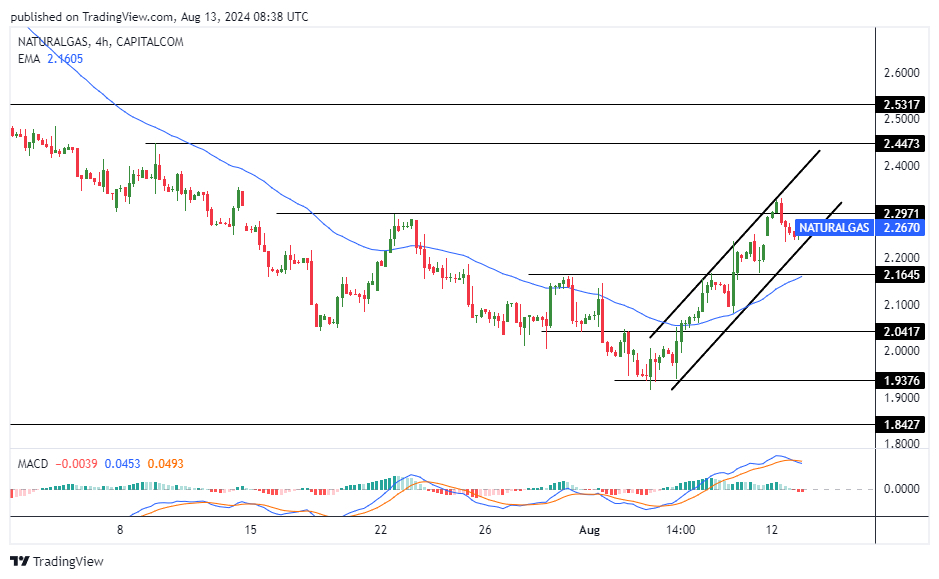 سعر الغاز الطبيعي على الإطار الزمني 4 ساعات