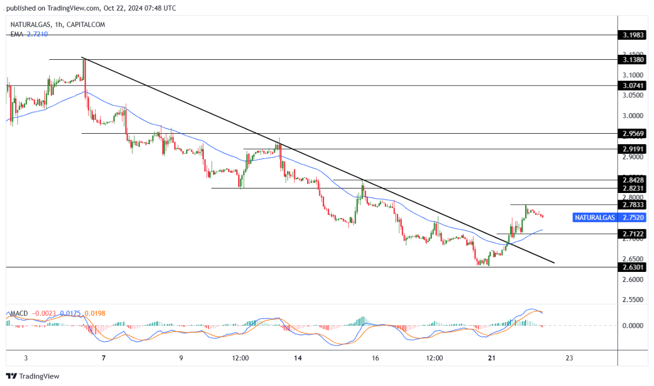 سعر الغاز الطبيعي على الإطار الزمني للساعة الواحدة  